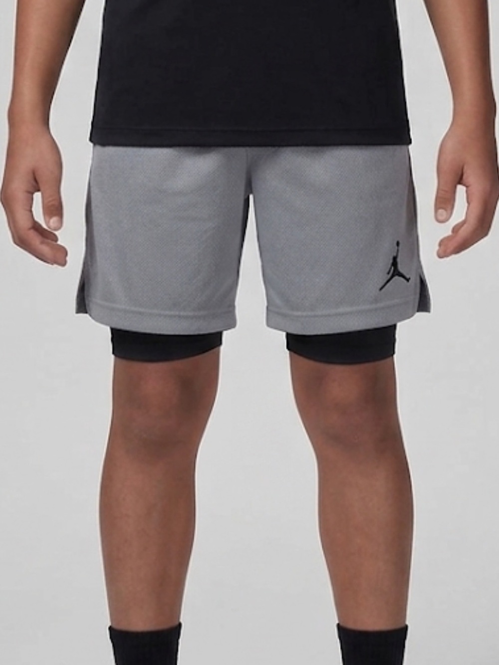 Jordan Boys Gray 2-in-1 Compression Mesh Athletic Shorts Size L (12-13 Yrs)